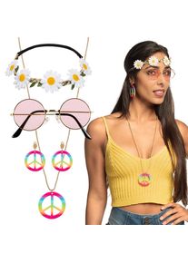 Set deluxe hippie (cerchietto, occhiali da festa, orecchini e collana) (5er Multipack)
