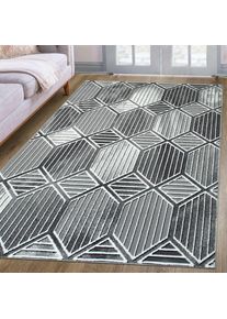 my home , Teppich »Hedly, 3D-Effekt« rechteckig 8 mm Höhe softer Kurzflor, pflegeleicht, leichter Glanz, Scandi-Look , grau , Obermaterial: 85%...