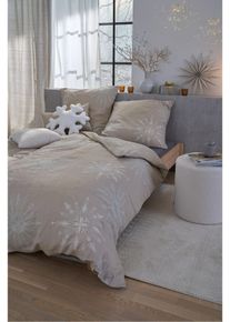 Sengesett med snøfnugg, beige, størrelse 135x200 cm, bonprix