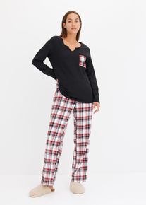 Pyjamas med flanellbukse, svart, størrelse 52/54 (XXL), bonprix