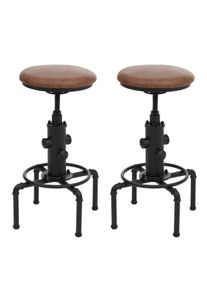 2er-Set Barhocker HWC-N23, Barstuhl Tresenhocker höhenverstellbar drehbar Industrial Metall Kunstleder ~ braun
