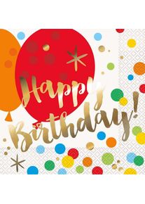 UNIQUE 16 serviettes surprise d'anniversaire dorées 33cm