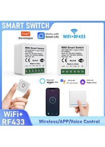 Tuya WiFi+RF433 Smart Switch No Wiring Stick-on Wireless Remote Control Relay Module Work With Google Home/Alexa