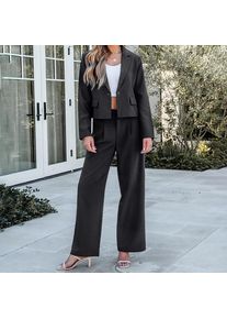 Suits for Women 2 Piece Sets Business Casual Outfits Dressy Cropped Blazer Wide Leg Pantsuit