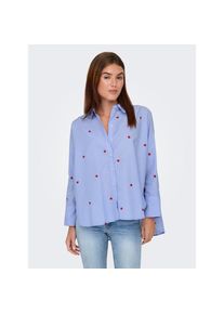 Only, Damen, Hemdbluse &raquo;ONLNEW LINA GRACE LS STRIPE EMB SHIRT&laquo;, Moonlight Blue Detail:STRIPEW. RED HEART EMB, XS, Moonlight Blue Detail:STRIPEW. RED 