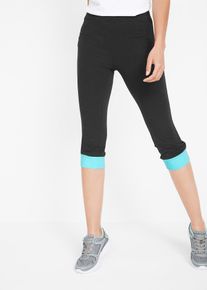 bonprix Legginsy rybaczki sportowe z kontrastowym ściągaczem, czarny, 36/38
