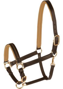 Star Diamond Lederhalfter, braun/gold, Minishetty