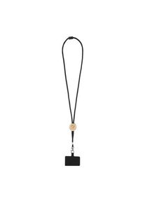 Objet publicitaire Tour de cou Adhab pour smartphone avec d&eacute;tails en bambou | Noir | Personnalisable avec votre logo