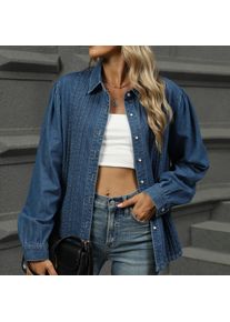 Denim Shirts for Women Washed Blouse Outerwear Turn Down Collar Single Breasted Jackets Streetwear Female Overshirt Tops