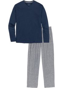 Pyjama mit Baumwolle und langen Ärmeln, blau, Größe 48/50 (M), bonprix