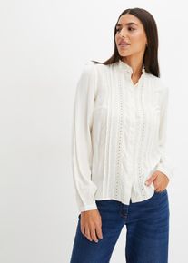 Bluse mit Lochstickerei, weiß, Größe 48, Viskose, bonprix