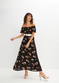 Carmen-Kleid aus fließender Viskose, schwarz, Größe 40, bonprix