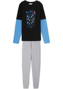 Pyjama mit weicher Bio-Baumwolle (2-tlg. Set), schwarz, Größe 164/170, mit Baumwolle, bonprix