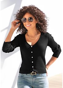 Lascana Trui met V-hals met decoratieve parels, figuuraccentuerende gebreide trui, elastisch dames truien met v-hals maat 32/34 zwart