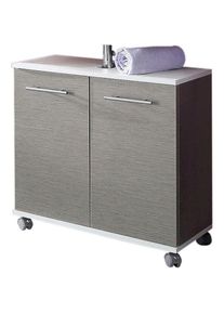 Welltime , Waschbeckenunterschrank »Emmi, Breite 59 cm«, Siphonausschnitt, Metallbeschläge , achatgrau-weiß