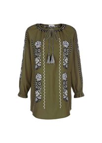 Alba Moda , Tunika »Tunika Tunika mit Blumenstickerei« , khaki , 44 , 44 , Rundhalsausschnitt