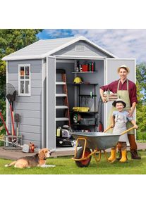 6x4.4 FT Outdoor Resin Storage Shed with Reinforced Floor, All-Weather Bike Shed with Lockable Door, Window and Vent, W