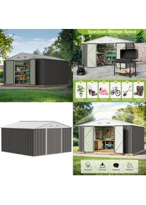 10x10 Foot Outdoor Storage Shed - Large Grey Metal Garden and Tool Shed for Backyard Patio Lawn