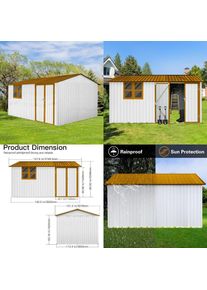 Large Outdoor Metal Storage Shed with 4-Pane Window, Lockable Door, and 4 Air Vents