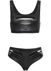 bonprix Biustonosz "bustier" + figi "ouvert" z materiału z efektem "wet look" (2 części), czarny, 36/38