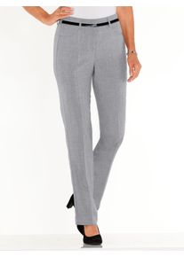 Dames Broek met persplooien en detail van imitatieleer in grijs gemêleerd ,maat 48, WITT, 100% Polyester. Imitatieleer: 100% Polyester