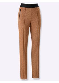 Dames Comfortbroek van jacquard in cognac/camel gemêleerd ,maat 19, WITT, 77% Polyester, 20% Viscose, 3% Elastan