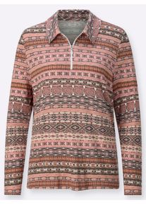 Dames Poloshirt met korte ritssluiting in papaja bedrukt ,maat 38, WITT, 95% Viscose, 5% Elastan