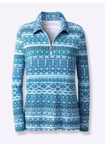 Dames Poloshirt met korte ritssluiting in topaas bedrukt ,maat 36, WITT, 95% Viscose, 5% Elastan