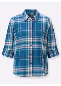 Dames Geruite blouse met opstroopbare mouwen in topaas/ecru geruit ,maat 40, WITT, 100% Katoen