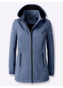 Dames Softshell-jack met in wijdte verstelbare capuchon in rookblauw ,maat 36, WITT, 94% Polyester, 6% Elastan