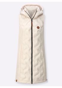 Dames Lange bodywarmer van microgaren in ivoorkleur ,maat 36, WITT, 100% Polyester. Wattering: 100% Polyester