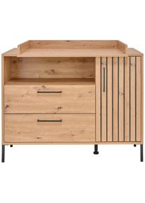 Jimmylee Wickelkommode , Eiche Artisan , Metall , 2 Fächer , 2 Schubladen , 119x91x99 cm , DIN EN ISO 9001 , Holzmöbel, Kommoden Holz, Wickelkommoden