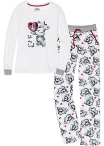 bonprix Mujer, Pijama con aplicación de franela, blanco, 40/42