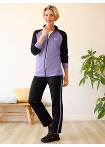 Damen Freizeithose mit Kontraststreifen in schwarz-lavendel ,Gr&ouml;&szlig;e 36/38, Witt, 60% Baumwolle, 40% Polyester