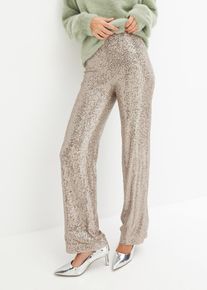 bonprix Mujer, Pantalón de punto con lentejuelas, gris, 50