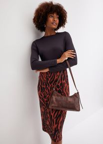 bonprix Női Dzsörzé ruha mintás szoknyarésszel, barna, 44/46