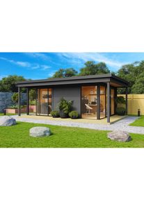 Lasita Maja , Gartenhaus »Domeo 3 Loggia Carbongrau«, (Set), mit Überdachung, Position der Zwischenwand flexibel , Carbongrau
