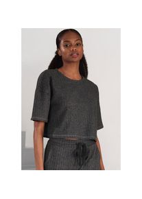 Lascana , 3/4-Arm-Shirt Lounge-/Strickshirt aus weichem Strick, Loungewear , anthrazit-melange , 36/38 , 36/38 , Rippshirt mit Rundhalsausschnitt