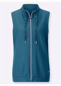 Dames Shirtvest in riblook in topaas ,maat 40, WITT, 100% Katoen