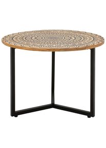 Livetastic Couchtisch , Naturfarben, Schwarz , Holz, Metall , Mangoholz , massiv , Floral , rund , 60x40x60 cm , Wohnzimmer, Wohnzimmertische,