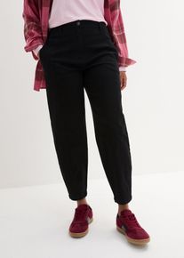 bonprix Spodnie twillowe Barrel high waist, z przesuniętymi do przodu szwami bocznymi i wygodnym paskiem, czarny, 50