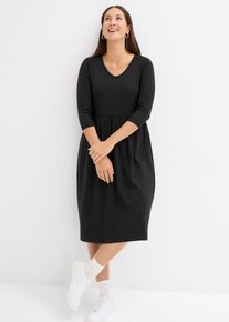 bonprix Mujer, Vestido midi de punto de algodón, negro, 48/50