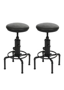 2er-Set Barhocker HWC-N23, Barstuhl Tresenhocker höhenverstellbar drehbar Industrial Metall Kunstleder ~ schwarz