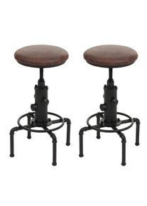2er-Set Barhocker HWC-N23, Barstuhl Tresenhocker höhenverstellbar drehbar Industrial Metall Kunstleder ~ braun-schwarz