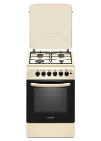 Aragaz Nobeltek NLT 5604B/E1, 50x60, plita gaz si cuptor electric, ventilator, aprindere electrica plita, siguranta plita, iluminare cuptor, echipat cu diuze GN, diuze GPL de schimb, capac tabla (Bej)