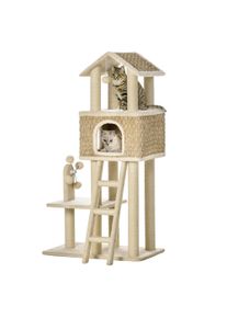 PawHut with Cat Cave incl. Toys Sisal Plush Khaki + Beige + Coffee | Aosom Ireland