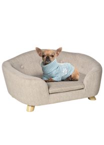 PawHut Pet Sofa Dog Mat Dog Bed Dog Sofa Dog Couch Cat Sofa with Cushion Back Pocket Plush Foam Pine Wood Cream White 70 x 47 x 30 cm | Aosom Ireland