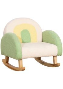 HOMCOM Rocking Chair for Toddlers Cute Design, Sheepskin Imitation, Eucalyptus Wood Green + Yellow Beige | Aosom Ireland