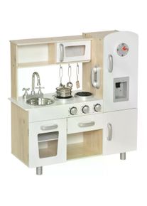 HOMCOM Kids Kitchen Playset Luxury Kitchen Accessories Set Pretend Cooking Set with Telephone Ice Machine, White | Aosom Ireland