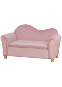 HOMCOM Children's Sofa, Two-Seater for Children 3-5 Years, Storage, Natural Wood Frame, 84 x 41.5 x 48.5cm, Pink | Aosom Ireland